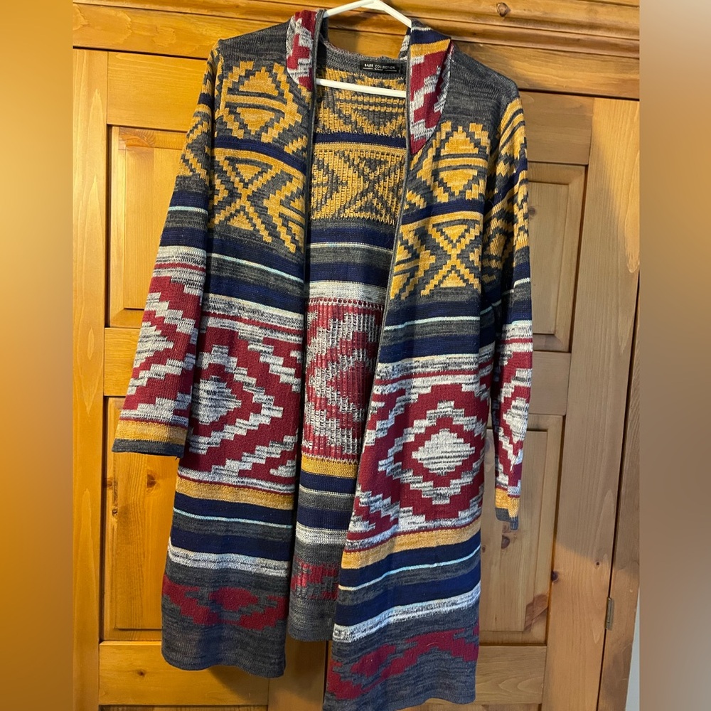 Multicolor Geometric Pattern Open Cardigan